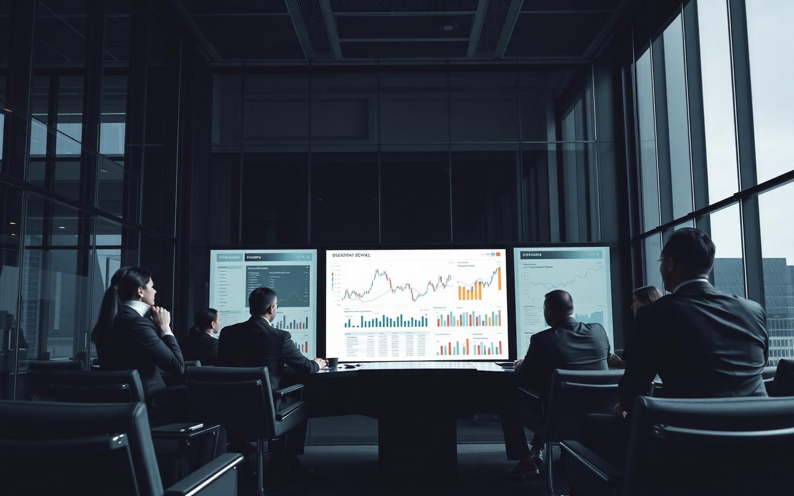 Corporate treasury team reviewing performance dashboards