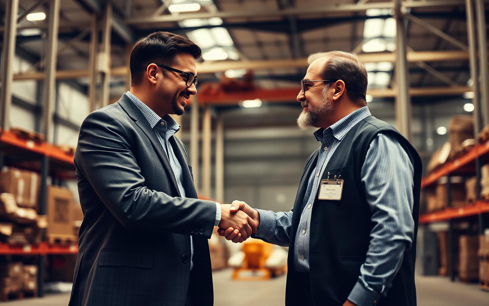 A business owner shaking hands with a VoltBridge relationship manager